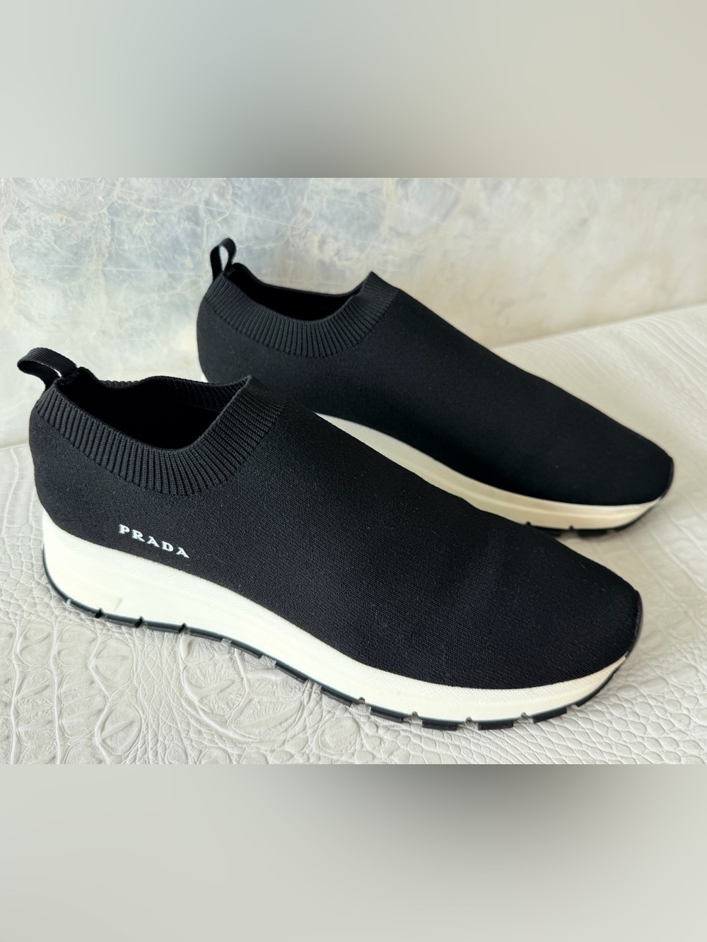 Prada black knitted sneakers Size 39 .